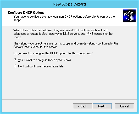 Настроить опции DHCP