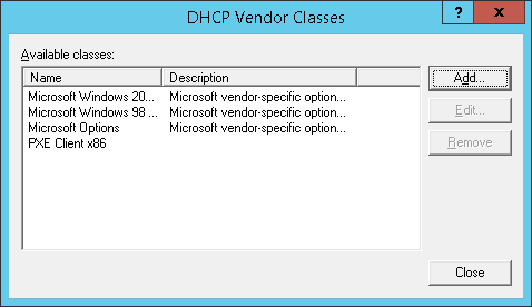 Классы DHCP Vendor