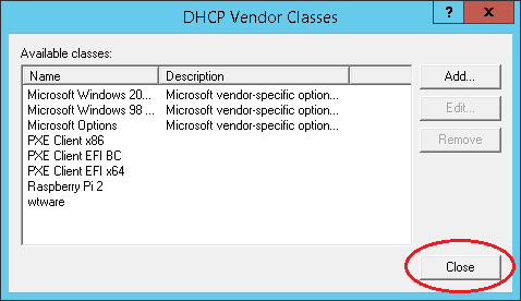 Классы DHCP Vendors готовы